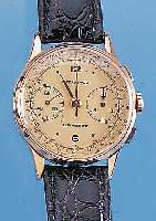 LANDERON ARMBANDCHRONOGRAPH, RG 750/000-GEH.BODEN NACHTR. VERGL., RG 585/000, BLATT REST.,30-MIN.-STOPPZäHLER, TELE- U. TACHYMETERAUßEN-SKALA, ...