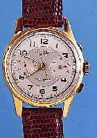 ARMBAND-CHRONOGRAPH, SCHWEIZ UM 1948, METALL NACHVERG., EDELST.-BOD. U. GLASR. AUFGEDR., ORIG. MATT VERS. BLATT BEZ. CHRONOGRAPHE ...