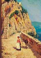 Elias, F. (o.ä.), Künstler des 19./ 20. Jh.,Eseltreiberin auf Capri, Öl/Holz, sign., Orts-bez. Capri, 28 x 18 cm, R.