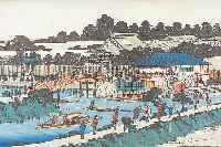 Hiroshige, Ando, Farbholzschnitt Format Obanaus der Serie Toto meisho., Titel: Yanagi Tshima Myokendo Kameido, sign. Hiroshige ga., Verlag: ...