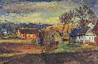 Johannsen, Einar, *1893 Kopenhagen, Studier-te zuerst in Kopenhagen und dann ab 1926 in Paris, Werke u.a. im Landesmuseum Bornholm, Hier: Dorf ...