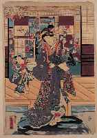 KUNICHIGO,JAPAN. FARBHOLZSCHNITT, UM 1830, HöFISCHE DAME, CA. 37 X 23 CM, PP.