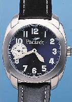 PACARD FLIEGERUHR, REF.-NR. 5959, SCHWEIZ 1999, EDELSTAHL MATT., GROßE CARREE-CAMBRE- FORM, D. CA. 44 MM, ORIG.-ETUI, LEDERBD., ...
