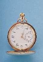 HERRENTASCHENUHR SAVONETTE, REF.-NR. 130747,SCHWEIZ UM 1900, 583/000 ROSE-G, RUNDUMGRAV., MONOGR.-SPIEGEL FREI, EMAILBL., ZEIGERSTELL- SCHIEBER ...