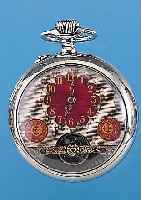HEBDOMAS Herrentaschenuhr 8-Tage, Schweiz um 1920, Nickelgeh., Zifferbl. teilw. transl. rot emaill., Schwungber. der Unr. sichtb., großes ...