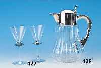 KARAFFE MIT EISWüRFELEINSATZ, FARBLOSES GESCHLIFFENES GLAS MIT 925ER STERLING SILBER- MONTUR, H. CA. 29 CM