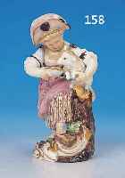 PORZELLANFIGUR, MEISSEN, UM 1774 - 1814, MARCOLINIZEIT, GäRTNERIN MIT SCHAF, REST., H. 12 CM