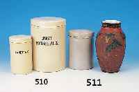 KONV. 6 APOTHEKERGEFäßEN, HöHR-GRENZHAUSEN, UM1900, STEINGUT/-ZEUG: DECKELGEFäß, CA. 27CM;3 DECKELGEFäßE, 19,5 CM; 2 DECKELGEFäßE 20 CM,(4 ...