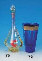 Blumenvase, Moser, Karlsbad, 20er J., blauesGlas, reliefierter Rand, antike Figuren, fa- cettiert, H. 22.5 cm