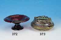 LöTZSCHALE, DEUTSCH, UM 1902, GRüNES GLAS, AUFGELEGTE GLASFäDEN, D. 16 CM