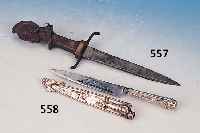 MESSER, DEUTSCH, UM 1900, SILBERGRIFF UND SCHEIDE, MIT COWBOYDARSTELL., L. 28 CM