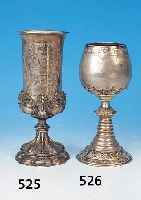POKAL, DEUTSCH, MITTE 19. JH., 12-LöTIGES SILBER, INNEN VERGOLDET, MIT WIDMUNG, REICH VERZIERT, WEINBLATTDEKOR, GRAVIERT, ...