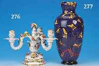 Vase, Mehlem, Bonn, um 1910, Blattdekor, "Alt Niederländisch", Steingut, bemalt, signiert Göbel, H. 36 cm, kl. Haarris