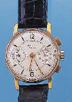 POLJOT ARMBANDCHRONOGRAPH, SOWIETUNION UM 1954, METALL VERG., BER., EDELST.-BODEN GEDR.,ORIG.-BLATT, 45-MIN.-STOPPZäHLER, TELEMETER- INNENSKALA, ...