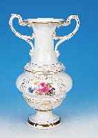 DOPPELHENKELVASE, MEISSEN, UM 1880/90, PORZELLAN, BEIDSEITIGES BLUMENDEKOR, GOLD- STAFFAGE, H. 33 CM, 1. WAHL
