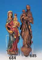 KONVOLUT ZWEI WANDSKULPTUREN, 20. JH., HOLZ GESCHNITZT, MADONNA MIT KIND, 1 X BUNT GEFAßT, H. 45/50 CM