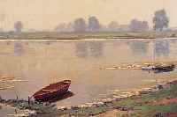 METLER, J., DüSSELDORFER MALER, SEEANSICHT MIT BOOT, ÖL/LWD., KRAKELIERT, 51 X 61 CM, ALTERSSPUREN