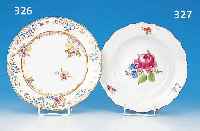 TELLER, MEISSEN, UM 1774 - 1814, PORZELLAN, BLUMENDEKOR, ROTER RAND, D. 23 CM
