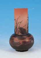 VASE, GALLé, NANCY, UM 1910, ROTER INNENüBERFANG, BRAUNER AUßENüBERFANG, SEEROSENDEKOR, GESCHLIFFEN, GESCHNITTEN UND GEäTZT, ...