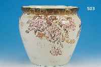 GROßE VASE, CREIL & MONTEREAUX, UM 1890, STEINGUT, REICH BUNT FLORAL LITHOGRAPHIERT, H. CA. 30 CM