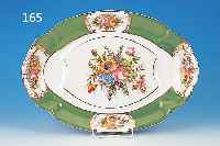 GROßE OVALE PLATTE, FRANKREICH, PARIS, UM 1900, PORZELLAN, PARTIELL GRüN STAFFIERT,REICHE BUNTE BLUMENBEMALUNG, GOLDRäNDER, CA. 51 X 35.5 ...