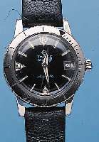 ZODIAC HERRENARMBANDUHR SEAWOLF, REF.-NR. 722-916, SCHWEIZ UM 1967, EDELST., BODEN GEDR.LüNETTE BEIDS. DREHB., KONTRASTZIFFERBL., 17 ST., KAL. ...