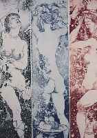 JANSCHKA, FARBAQUATINTARADIERUNG, DREI WEIBLICHE AKTE, HANDSIGN. UND NUM. 72/160, CA. 49 X 34,5 CM