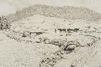 THOMA, HANS, WEITE LANDSCHAFT MIT BAUER UND PFERDEFUHRWERK, HANDSIGN., CA. 27 X 34 CM