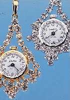 KONVOLUT: 4 GLASHÜTTE ANHäNGEUHREN, METALL, STRASSBESATZ, VERSCH. DESIGN, UNGETR. LAGERW.,EHEMALIGE DDR-PRODUKT., UM 1986, HANDAUFZUG- KAL. ...