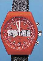 HERZFELD ARMBANDCHRONOGRAPH, SCHWEIZ UM 1974METALLGEH. ORANGE MATTIERT, EDELST.-SCHR.- BODEN, BEI FERTIGST. WASSERGESCH., MINERAL- FLACHGL., ...