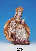 PORZELLANFIGUR, ITALIEN, SIGN. PROF. PARTIA- RINO, MADONNA MIT KIND, BUNT BEMALT, REICH VERGOLDET, STRAHLENKRANZ LEICHT REST., H. CA. 45 CM