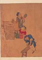 ALBUM, CHINA UM 1900, 12 BEMALTE SEIDENTAFELN, HANDWERKER, Z.T. M. STEMPELSIGNATUREN, HOLZEINBAND, LEICHTE ...