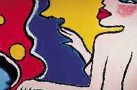 Alinka, Pop-Art Künstler, wohl Berlin (Pseu- donym?), hier: Von einer Frau träumender Rau- cher, Öl/Pressholz, sign., 150 x 150 cm, (Ek- ken zum ...