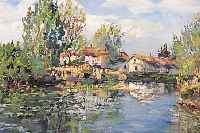 LäMMLE, WOLFGANG, BAUERNGEHöFT AM BAUMBE- STANDENEM SEEUFER, ÖL/LWD, VERSO AUF DEM KEILRAHMEN SIGN., CA. 40 X 55 CM, R.