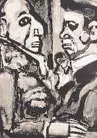 ROUAULT, GEORGE, ORIG. HOLZSCHNITT, AUS DER SERIE: MENSCHEN IM GESPRäCH, IN DER PLATTE DATIERT UND MONOGRAMMIERT, 30 X 20 CM