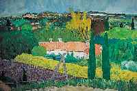 Monogrammist ATB, Gehöft in mediteranner Landschaft, Öl/Rupfen monogr., 92 x 122 cm