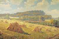 NYGAARD, THORVALD, *1892 - 1973, DäNISCHER KüNSTLER, HIER: LANDSCHAFT MIT HEUGARBEN, ÖL/ LWD., SIGN., BEZ. U. DAT. SANDBJERG 48, 67 X 97 CM, R.