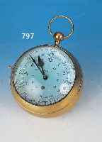 Große Kugeluhr, neuzeitlich, Metallgehäuse, große runde Gläser vorn und hinten, Papierzifferblatt, Stiftenankergang- werk mit ...
