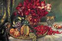 Unbek. Künstler Anfang 20. Jh., Stilleben mit Tulpen, Früchten und Weinglas, Öl/Lwd. unleserl. sign. (H. Dallmann o.ä.), 62 x 92 cm, R. ...