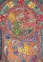 d'Augue, C.G., französischer Jugendstil- künstler, um 1910, "Vierge de Saffais" mit zwei Putten, feines Aquarell, sign., ...