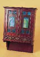 Wandschränkchen, Jugendstil, um 1900, Weichholz mahagonifarben, opakblaue Glasein- sätze, dekorativ, altersbedingte Oberflächen- schäden, ...