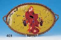 TABLETT, FRANKREICH, UM 1925/30, BUNTE BEMA-LUNG UNTER GLAS, FRAU IN KIMONO MIT BLUMENKöR-BEN, JAPONISIERENDE DARSTELLUNG, L. 56 CM, SIGN. ANY, ...