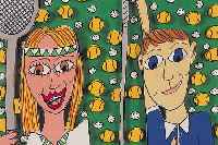 RIZZI, JAMES, SHE LIKES TENNIS-HE LIKES GOLF, DREIDIMENSIONALE FARBLITHOGRAPHIE VON 97, HANDSIGNIERT UND NUM. A/P XI/L, CA. 10 X 12,5 CM, PP, ...