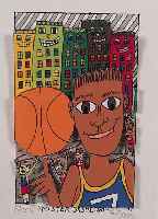 RIZZI, JAMES, MISTER BASKETBALL, DREI- DIMENSIONALE FARBLITHOGAPHIE VON 97, HANDSIGN.UND NUM. A.P.XVIII/L, CA. 10 X 6,5 CM, PP, U. GL., R.