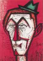 BUFFET, BERNARD, CLOWN AUF ROTEM GRUND, FARBLITHOGRAPHIE AUF BüTTEN, MOURLOT PARIS 1967, CA. 31 X 23,5 CM, PP