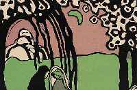 KANDINSKY, WASSILY, ZWEI FRAUEN IN MONDLAND-SCHAFT, FARBHOLZSCHNITT AUS: REGARD SUR LE PASSé, AUFLAGE 100 EXEMPL., IM IMPRESSUM VON NINA ...