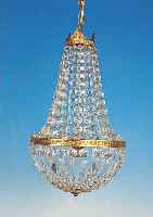 DECKENLAMPE, WOHL ITALIEN, MITTE 20. JH., GLASGEHäNGE, MESSINGMONTUREN, EINE BRENNSTEL- LE, FUNKTION NICHT GEPRüFT, H.50 CM, D.30 CM VERSCHMUTZT