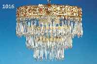 DECKENLAMPE, ITALIEN, MITTE 20. JH., DREISTüFIG, GLASGEHäNGE, DREI BRENNSTELLEN, L. VERSCHMUTZT, H.30 CM, D. 35 CM