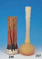 VASE, LEGRAS, 30ER JAHRE, FARBLOSES GLAS, MIT EMAILMALEREI, LANDSCHAFTS-DEKOR, H. 35.5CM
