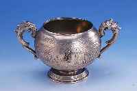ZUCKERSCHALE, ÖSTERREICH UM 1870, 800ER SILBER, MEISTERMARKE MG UNGED., BAROCK, RUNDUM GUILLOCHIERT, 2 HENKEL MIT LöWEN?- KöPFEN, ...